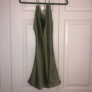 SILK GREEN COWL MINI SLIP DRESS
